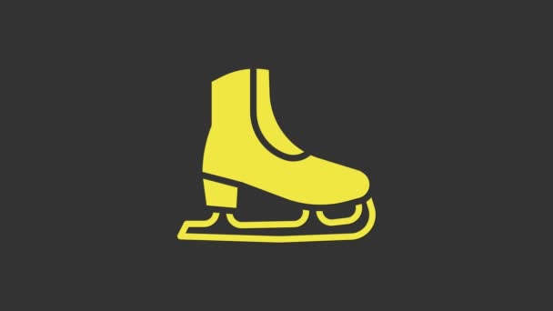 Ícone de patins amarelos isolado no fundo cinza. Ícone de sapatos de patinação no gelo. Botas desportivas com lâminas. Animação gráfica em movimento de vídeo 4K - Filmagem, Vídeo