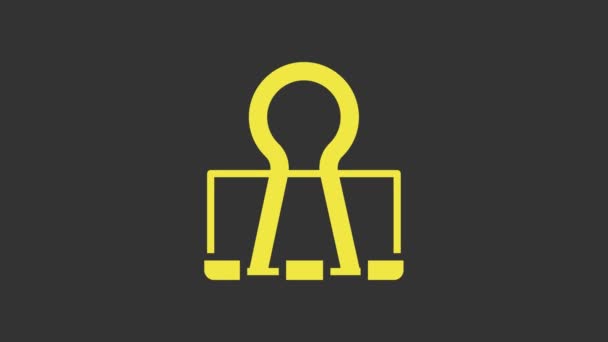 Gelbes Binder Clip-Symbol isoliert auf grauem Hintergrund. Büroklammer. 4K Video Motion Grafik Animation - Filmmaterial, Video