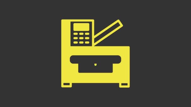 Imprimante multifonction Yellow Office icône de la machine à copier isolée sur fond gris. Animation graphique de mouvement vidéo 4K - Séquence, vidéo