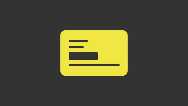 Sárga Visiting kártya, névjegykártya ikon elszigetelt szürke alapon. Vállalati azonosító sablon. 4K Videó mozgás grafikus animáció - Felvétel, videó