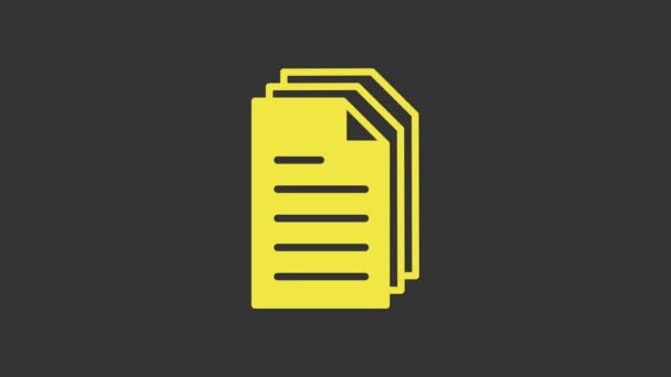 Ikona dokumentu žlutého souboru izolovaná na šedém pozadí. Ikona seznamu. Obchodní koncept. Grafická animace pohybu videa 4K - Záběry, video