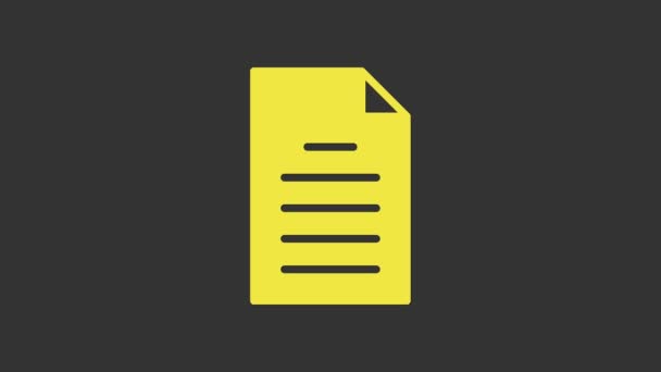 Ikona dokumentu žlutého souboru izolovaná na šedém pozadí. Ikona seznamu. Obchodní koncept. Grafická animace pohybu videa 4K - Záběry, video