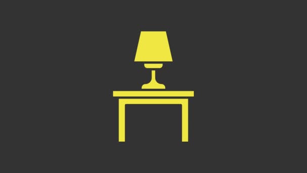 灰色の背景に隔離されたテーブルアイコン上の黄色のテーブルランプ。4Kビデオモーショングラフィックアニメーション - 映像、動画