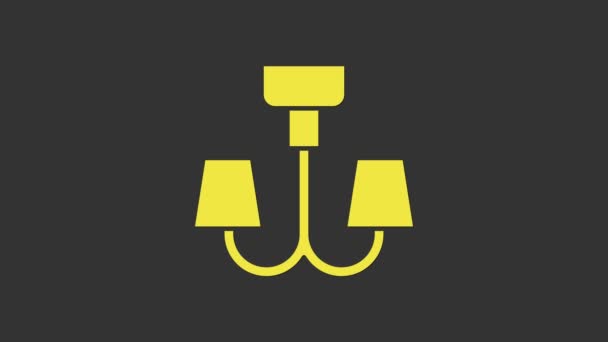 Gele kroonluchter pictogram geïsoleerd op grijze achtergrond. 4K Video motion grafische animatie - Video