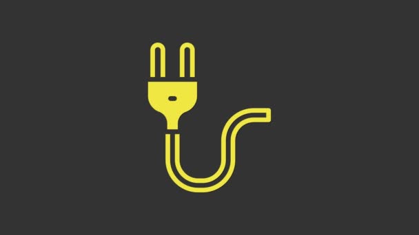 Gele elektrische stekker pictogram geïsoleerd op grijze achtergrond. Concept van aansluiting en ontkoppeling van de elektriciteit. 4K Video motion grafische animatie - Video