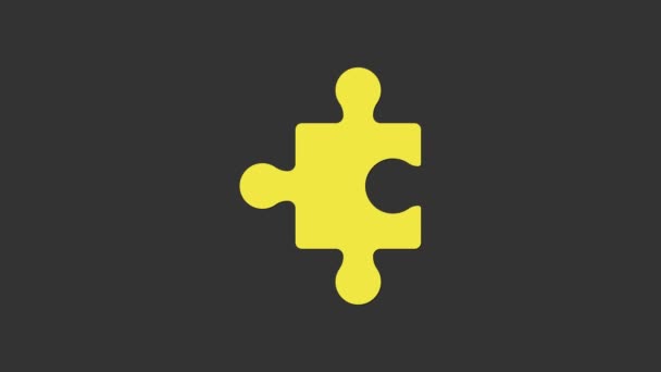 Pezzo giallo di icona puzzle isolato su sfondo grigio. Affari, marketing, finanza, layout, infografica, concetto di internet. Animazione grafica 4K Video motion - Filmati, video