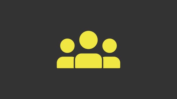 黄色のユーザーグループアイコンは灰色の背景に隔離されます。人々のアイコンのグループ。ビジネスアバターシンボル-ユーザープロフィールアイコン。4Kビデオモーショングラフィックアニメーション - 映像、動画