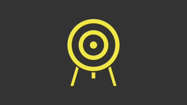 Yellow Target icon isolated on grey background. Dart board sign. Archery board icon. Dartboard sign. Business goal concept. 4K Video motion graphic animation - Footage, Video
