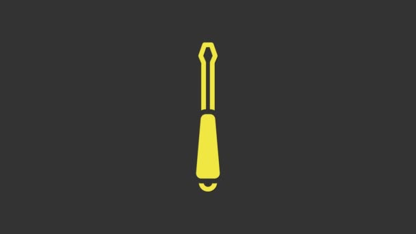 Żółta ikona śrubokręta izolowana na szarym tle. Symbol narzędzia serwisowego. 4K Animacja graficzna ruchu wideo - Materiał filmowy, wideo