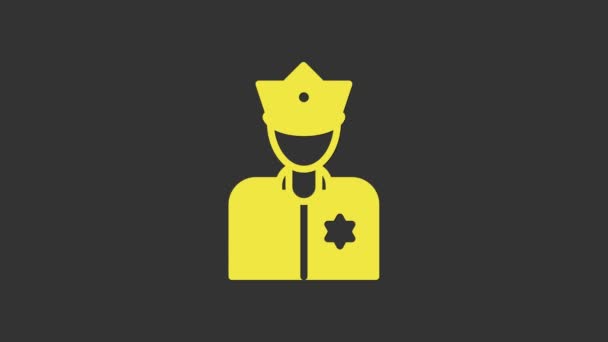 Icono de oficial de policía amarillo aislado sobre fondo gris. Animación gráfica de vídeo 4K - Metraje, vídeo