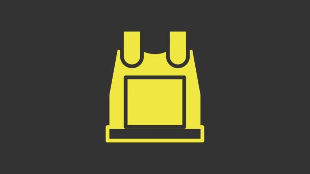 Yellow Bulletproof vest for protection from bullets icon isolated on grey background. Body armor sign. Military clothing. 4K Video motion graphic animation - Footage, Video