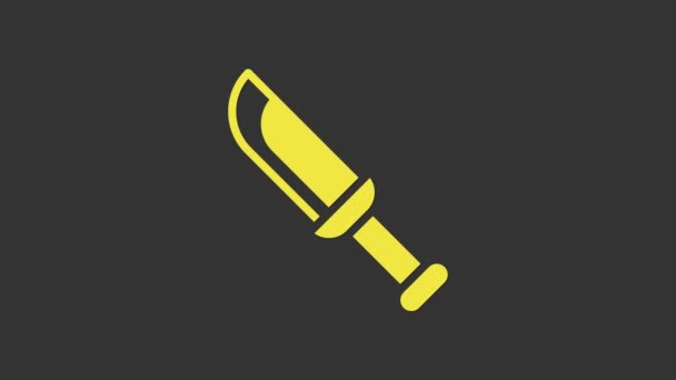 Icono de cuchillo militar amarillo aislado sobre fondo gris. Animación gráfica de vídeo 4K - Metraje, vídeo