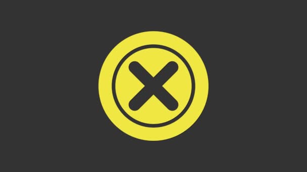 Marchio X giallo, icona a croce in cerchio isolata su sfondo grigio. Controlla l'icona a croce. Animazione grafica 4K Video motion - Filmati, video