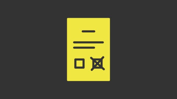 Ikona żółtego dokumentu sondażowego odizolowana na szarym tle. 4K Animacja graficzna ruchu wideo - Materiał filmowy, wideo