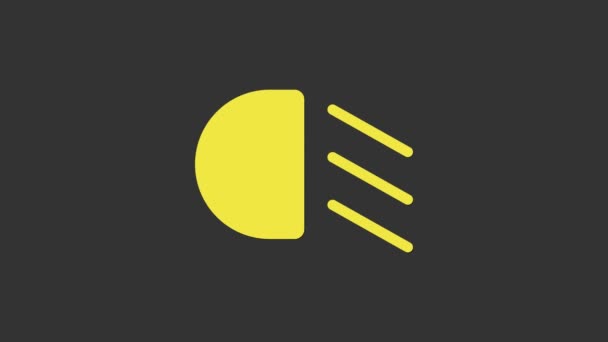 Icono amarillo de viga alta aislado sobre fondo gris. Faro del coche. Animación gráfica de vídeo 4K - Metraje, vídeo