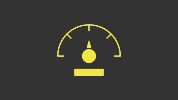 Icône du compteur de vitesse jaune isolée sur fond gris. Animation graphique de mouvement vidéo 4K - Séquence, vidéo