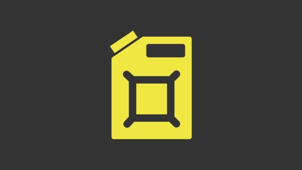 Žlutá nádobka pro benzín ikona izolované na šedém pozadí. Ikona nafty. Grafická animace pohybu videa 4K - Záběry, video