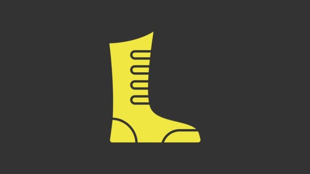 Icône de chaussures de boxe de sport jaune isolée sur fond gris. Des chaussures de lutte. Animation graphique de mouvement vidéo 4K - Séquence, vidéo