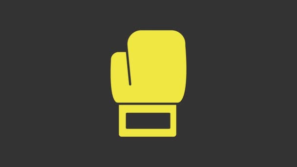Gelbes Boxhandschuh-Symbol isoliert auf grauem Hintergrund. 4K Video Motion Grafik Animation - Filmmaterial, Video