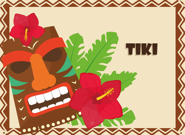 κινουμένων σχεδίων Tiki με hawaiian λουλούδια διάνυσμα σχεδιασμό - Διάνυσμα, εικόνα