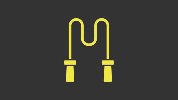 Žlutý Jump lano ikona izolované na šedém pozadí. Přeskakovací lano. Sportovní vybavení. Grafická animace pohybu videa 4K - Záběry, video