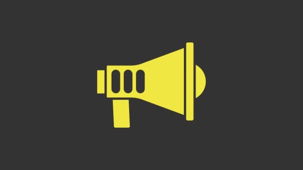 Ícone de megafone amarelo isolado no fundo cinza. Sinal de orador. Animação gráfica em movimento de vídeo 4K - Filmagem, Vídeo