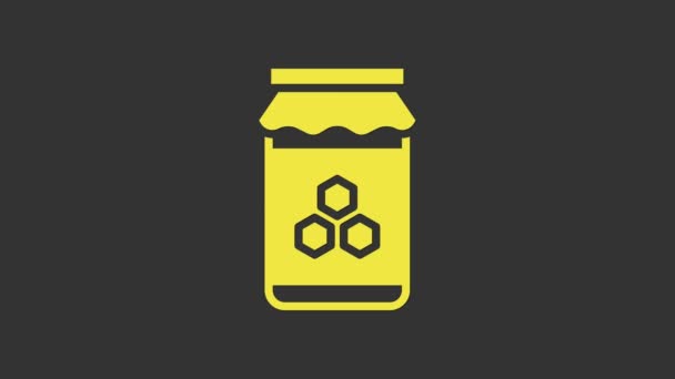 Vaso giallo di icona di miele isolato su sfondo grigio. Banco alimentare. Dolce simbolo del cibo naturale. Animazione grafica 4K Video motion - Filmati, video
