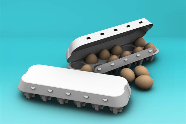 Kananruskeat munat pahvilaatikossa eristetty värillisellä taustalla.3D renderöinti. sopii elementti design.added kopiotilaa tekstiä. - Valokuva, kuva