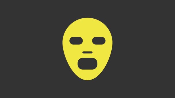 Icona della maschera cosmetica facciale gialla isolata su sfondo grigio. Cosmetologia, medicina e assistenza sanitaria. Animazione grafica 4K Video motion - Filmati, video
