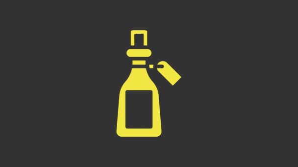 Żółta Ikona butelki olejku wyizolowana na szarym tle. Esencja organicznej aromaterapii. Opakowanie ze szklanej kropli do pielęgnacji skóry. 4K Animacja graficzna ruchu wideo - Materiał filmowy, wideo