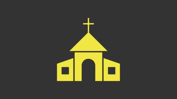 Gelbe Ikone des Kirchenbaus isoliert auf grauem Hintergrund. Christliche Kirche. Religion der Kirche. 4K Video Motion Grafik Animation - Filmmaterial, Video