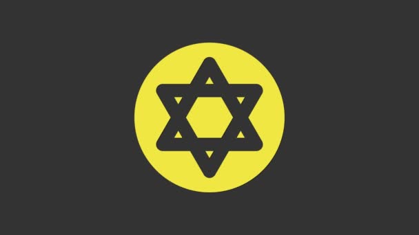 Κίτρινο αστέρι του Δαβίδ εικονίδιο απομονώνονται σε γκρι φόντο. Εβραϊκό θρησκευτικό σύμβολο. Σύμβολο του Ισραήλ. 4K Γραφική κίνηση κίνησης βίντεο - Πλάνα, βίντεο