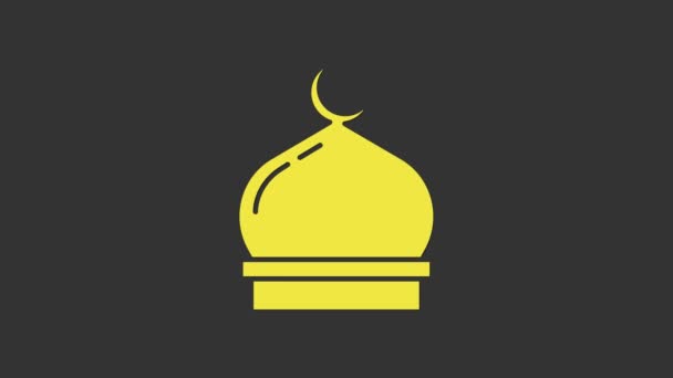 Icône de mosquée musulmane jaune isolée sur fond gris. Animation graphique de mouvement vidéo 4K - Séquence, vidéo