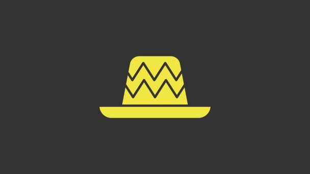 Keltainen Perinteinen meksikolainen sombrero hattu kuvake eristetty harmaalla pohjalla. 4K Video motion graafinen animaatio - Materiaali, video