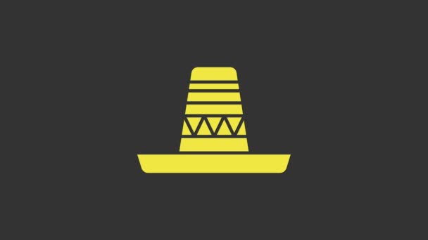 Gelber traditioneller mexikanischer Sombrero-Hut auf grauem Hintergrund. 4K Video Motion Grafik Animation - Filmmaterial, Video