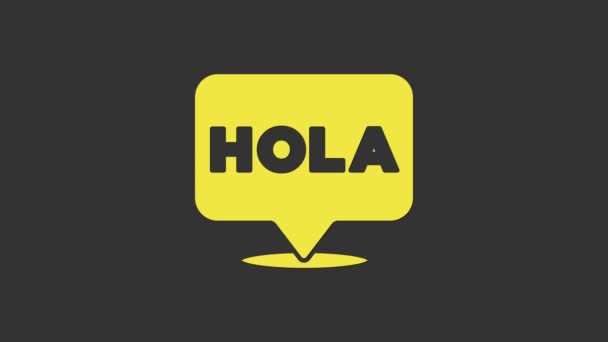 Gelbes Hola-Symbol isoliert auf grauem Hintergrund. 4K Video Motion Grafik Animation - Filmmaterial, Video