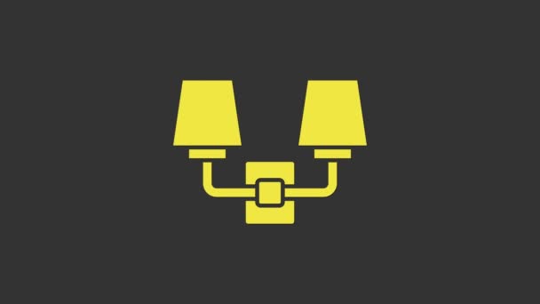 Sarı duvar lambası ya da gri arkaplanda izole edilmiş lamba simgesi. Duvar lambası ışığı. 4K Video hareketli grafik canlandırması - Video, Çekim