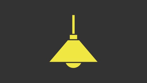 黄色のランプの灰色の背景に隔離されたアイコンをぶら下げ。天井灯電球。4Kビデオモーショングラフィックアニメーション - 映像、動画
