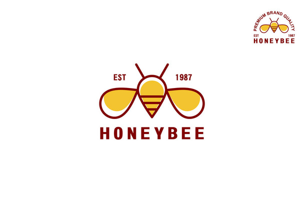 Logotipo de abelha vintage em linha conceito de design de arte, identidade de marca moderna e elegante. - Vetor, Imagem