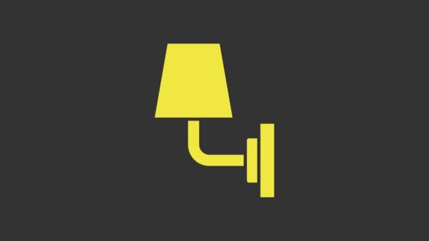 Gele Wandlamp of sconce icoon geïsoleerd op grijze achtergrond. Wandlamp licht. 4K Video motion grafische animatie - Video