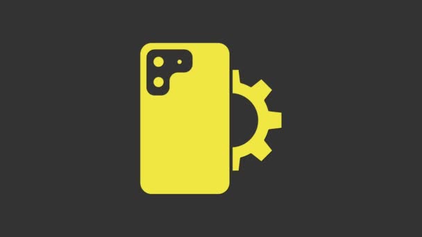 Icono de servicio de reparación de teléfono amarillo aislado sobre fondo gris. Ajuste, servicio, ajuste, mantenimiento, reparación, fijación. Animación gráfica de vídeo 4K - Metraje, vídeo