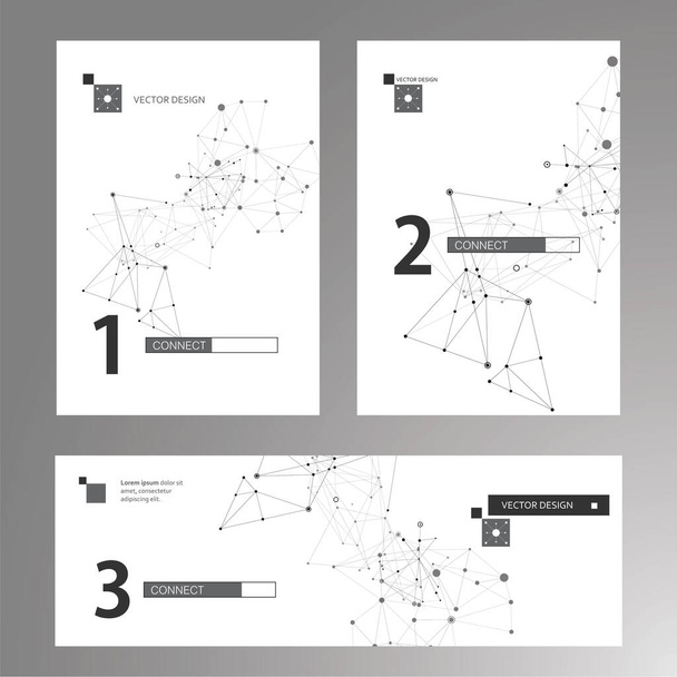 Abstract flyer template with black cover book connect dots on white background. Poster, banner, brochure, flyer. Science technology concept. Business card. Creative cover design - Vecteur, image