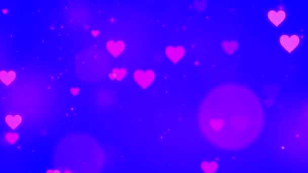 Beautiful Heart and Love on Blue Matte Screen Background Loop Footage 4K- Romantic colorful Glitter glowing , flying hearts . 3D Animated background for Romance, love and valentines day. - Footage, Video