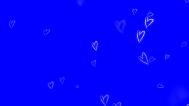 Blue Matte Ekran Arkaplan Döngüsü 'ndeki Güzel Kalp ve Aşk 4K Romantik Renkli Parıldayan Kalpler. Romantizm, aşk ve sevgililer günü için 3 boyutlu animasyon arkaplanı. - Video, Çekim