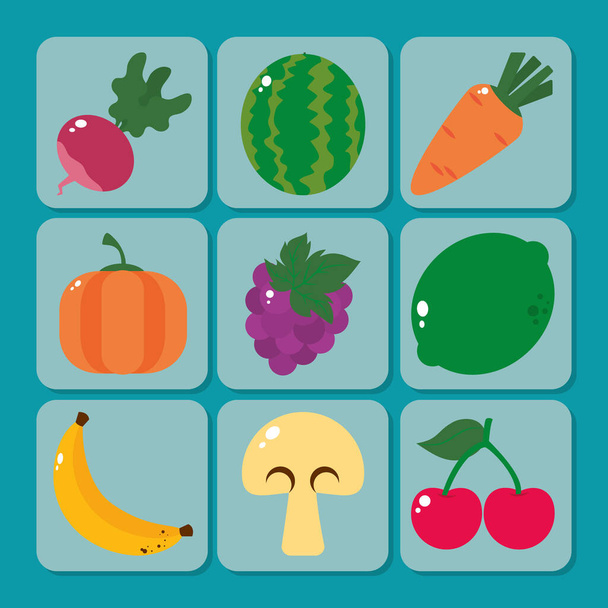 conjunto de ícones de frutas saudáveis, design colorido - Vetor, Imagem