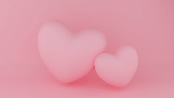 Dos corazones rosados con fondo rosado. Concepto de San Valentín. Ilustración de representación 3D. - Foto, imagen