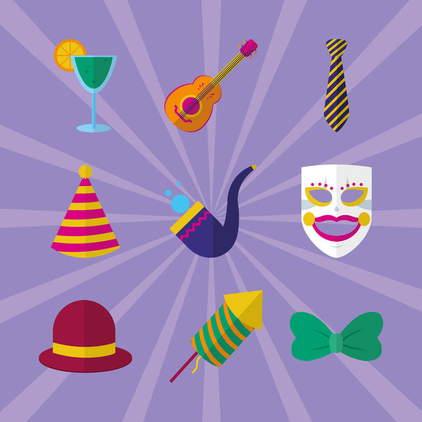 conjunto de iconos de guitarra y carnaval, diseño colorido - Vector, imagen
