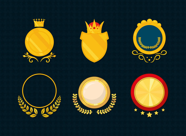 medieval shields and badges icon set, colorful design - Vektör, Görsel