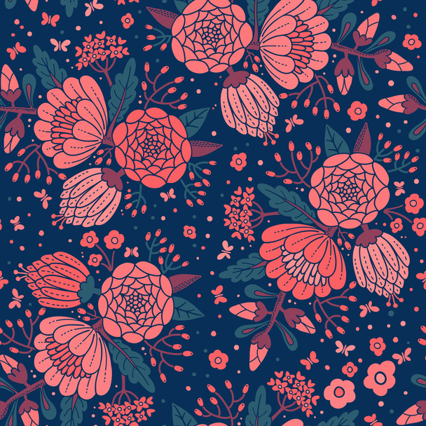 Nahtloses Vintage-Muster mit dekorativen Blumen. - Vektor, Bild