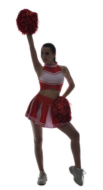 Silhouet van mooie cheerleader op witte achtergrond - Foto, afbeelding